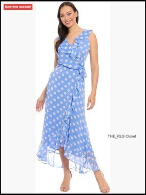 Sleeveless Ruffle Detail Faux Wrap Tie Midi Dress